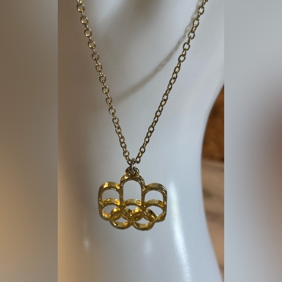 Vintage 1976 Olympic Game Rings  Gold Plated Pendant Necklace Cojo 1976 Montreal - Picture 10 of 13